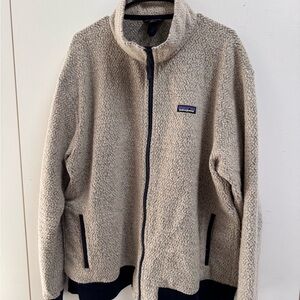 Patagonia Tan Fleece Jacket with Navy Trim